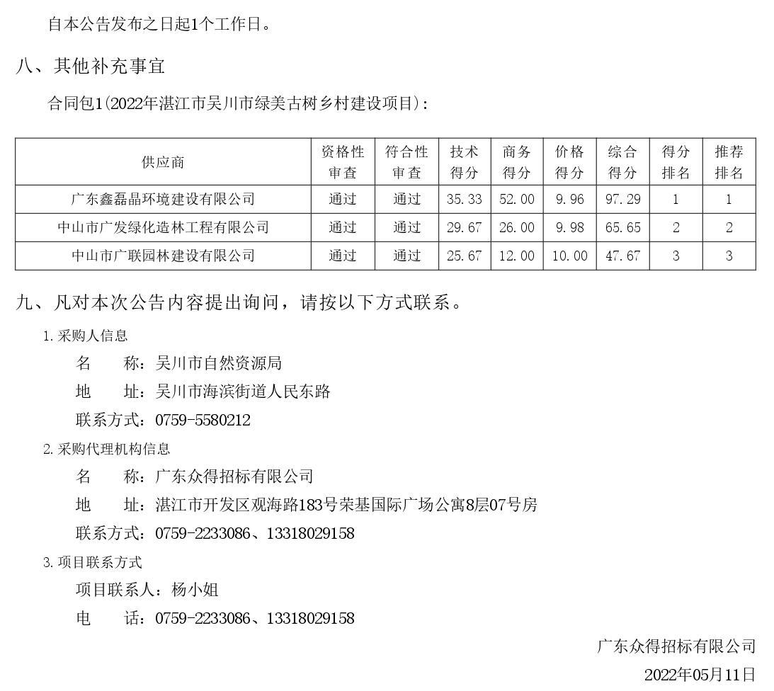 2022年湛江市吳川市綠美古樹鄉(xiāng)村建設項目【項目編號：ZDZJ22-Z66046】結(jié)果公告(圖3)