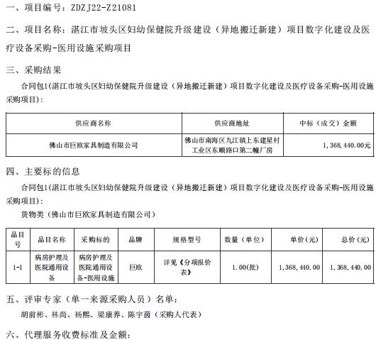 湛江市坡頭區(qū)婦幼保健院升級建設(shè)（異地搬遷新建）項目數(shù)字化建設(shè)及醫(yī)療設(shè)備采購-醫(yī)用設(shè)施采購項目【項目編號：ZDZJ22-Z21081】結(jié)果公告(圖1)