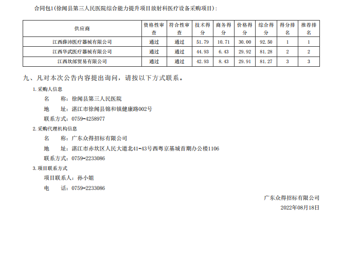 徐聞縣第三人民醫(yī)院綜合能力提升項(xiàng)目放射科醫(yī)療設(shè)備采購(gòu)項(xiàng)目【項(xiàng)目編號(hào)： ZDZJ22- Z21114】中標(biāo)公告(圖2)