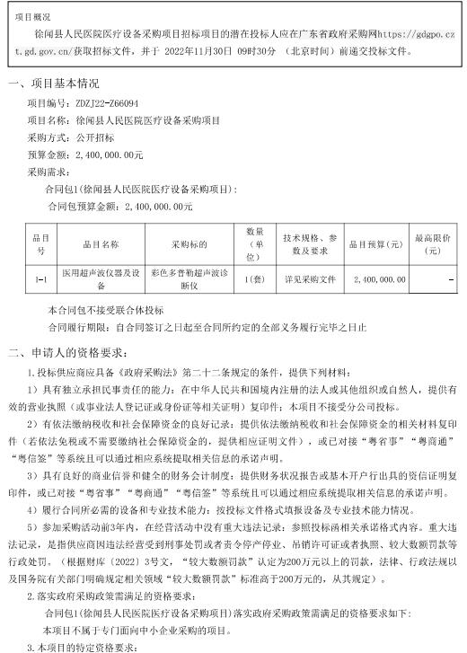 徐聞縣人民醫(yī)院醫(yī)療設備采購項目【項目編號：ZDZJ22-Z66094】招標公告(圖1)