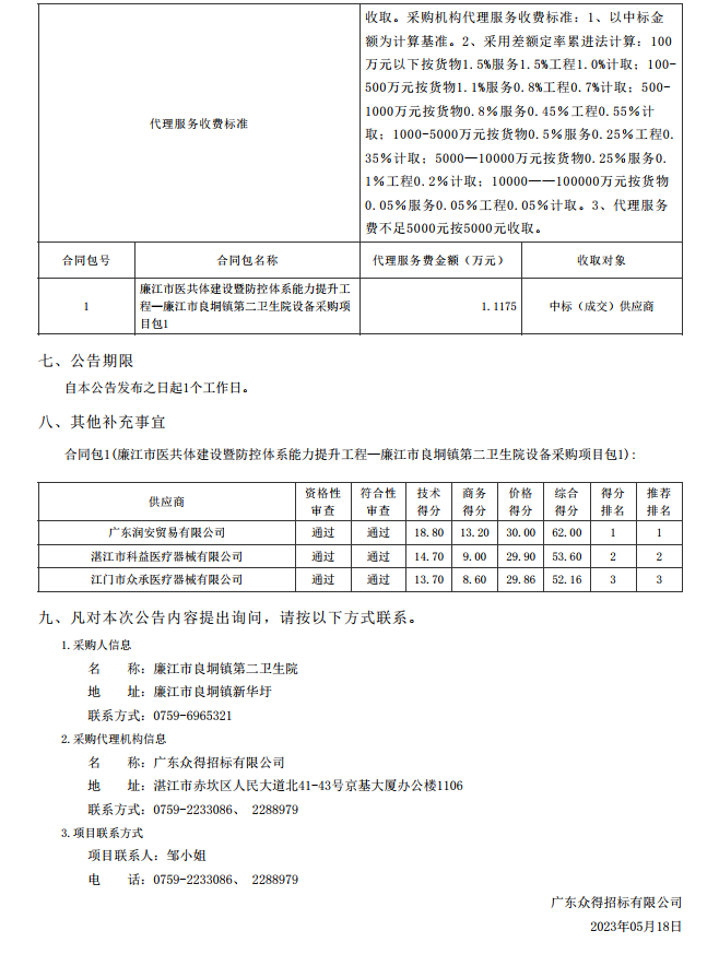 廉江市醫(yī)共體建設(shè)暨防控體系能力提升工程—廉江市良垌鎮(zhèn)第二衛(wèi)生院設(shè)備采購項(xiàng)目【項(xiàng)目編 號：ZDZJ23-Z05030】（包 1）結(jié)果公告(圖2)