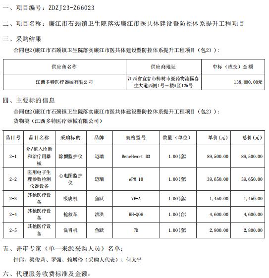 廉江市石頸鎮(zhèn)衛(wèi)生院落實(shí)廉江市醫(yī)共體建設(shè)暨防控體系提升工程項(xiàng)目【項(xiàng)目編號(hào)：ZDZJ23一 Z66023】包2結(jié)果公告(圖1)